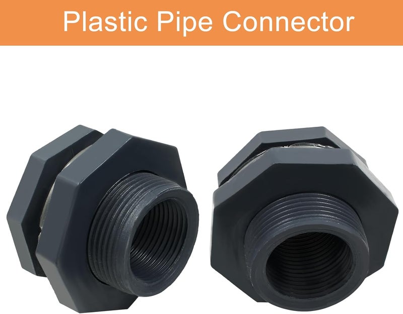 Suiwotin 2pcs NPT1 PVC Bulkhead Fitting, 1 Inch Plastic Water Tank Connector Threaded Thru-Bulk Pipe Fittings for Rain Barrels, Aquariums, Bucket Hose Adapter, Ponds, Pools - Image 4